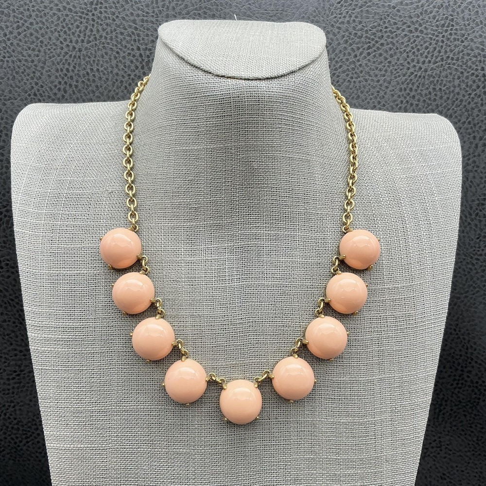 J. Crew Statement Necklace Women Peach Resin Cabochon Gold Tone Chain Adjustable